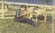 Giovanni Segantini Girl Knitting (nn02) Sweden oil painting artist